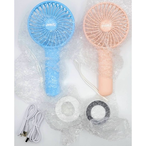 Portable Handheld Fan 3 Speed Mini USB - 7-20 Hours Runtime - Cream Blue + Pink - Picture 4 of 12